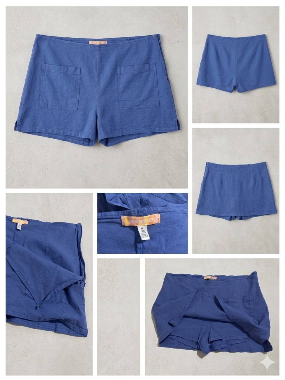 Urban Outfitters Blue Linen-Blend Pocket Skorts